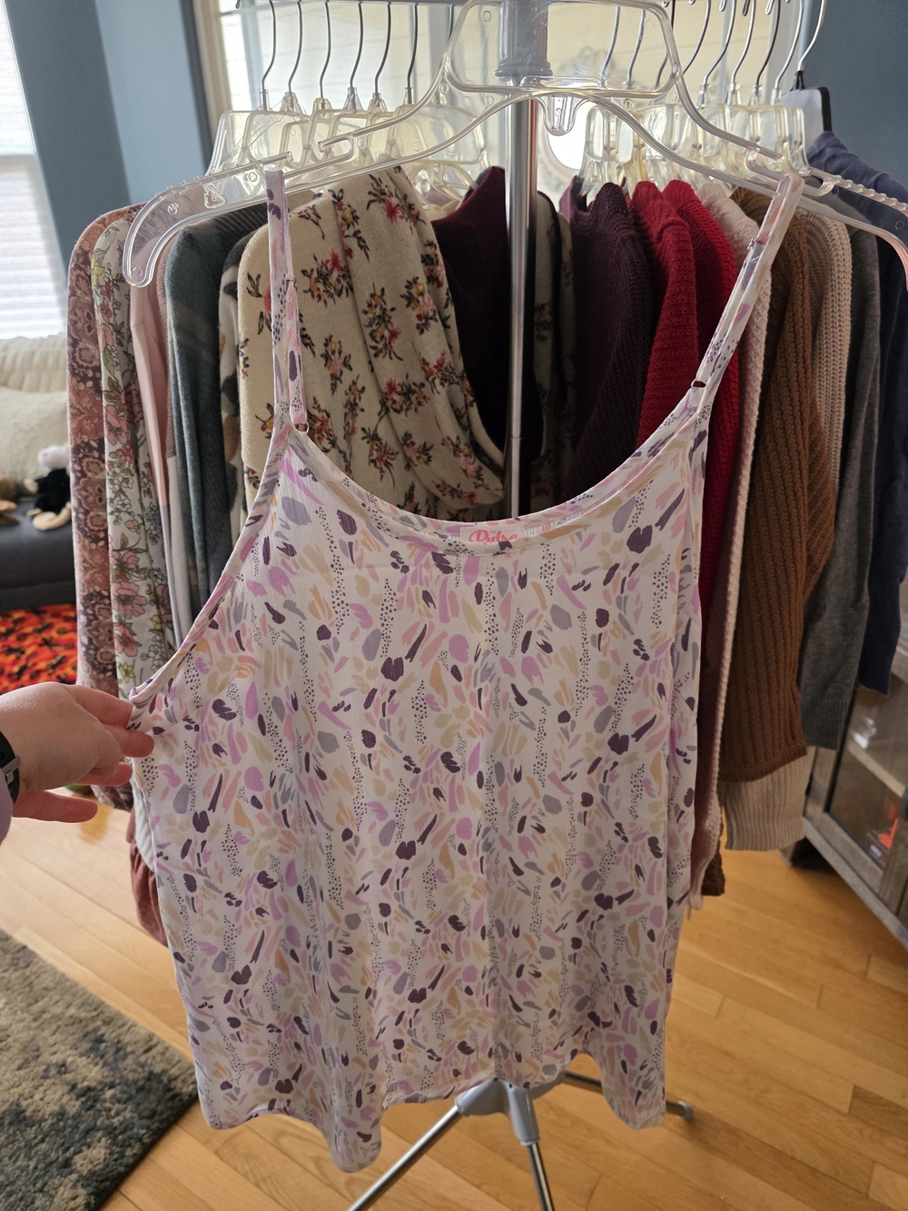 Floral Spaghetti-Strap Tank Top - Lavender/Purple